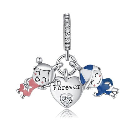 Romantischer 925 Sterling Silber Liebesschlüssel Herz-zu-Herz Charm für DIY Armband Halskette Verlobung Party Geschenke