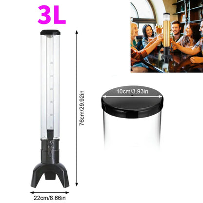 1,5/3/3,5L Bier-Tower Getränkespender mit LED-Farblichtern und Eisrohr Hält Getränke Eiskalt Klare Getränke