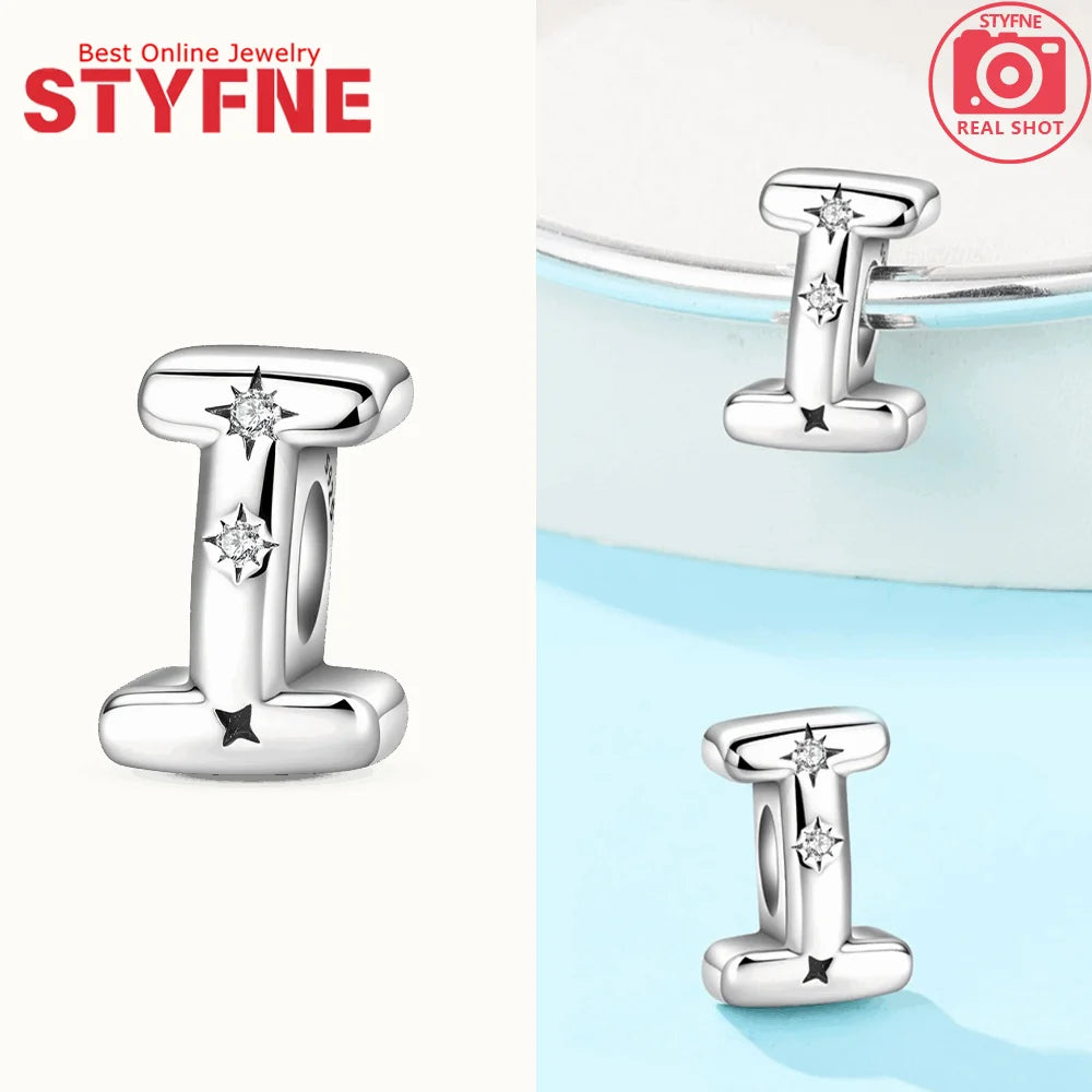 Charms aus 925er Silber, Buchstaben-Serie, Sternenlicht-Buchstaben, glänzende Zirkon-Perlen, passend für Armbänder, Zubehör, Schmuckherstellung, edler Schmuck, Geschenk