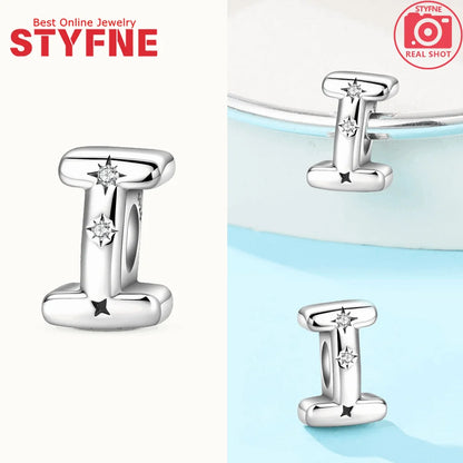 Charms aus 925er Silber, Buchstaben-Serie, Sternenlicht-Buchstaben, glänzende Zirkon-Perlen, passend für Armbänder, Zubehör, Schmuckherstellung, edler Schmuck, Geschenk