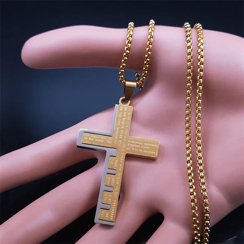 HNSP Edelstahl Splice Bibel Kreuz Anhänger Halskette Für Männer Religion Christian Schmuck Zubehör