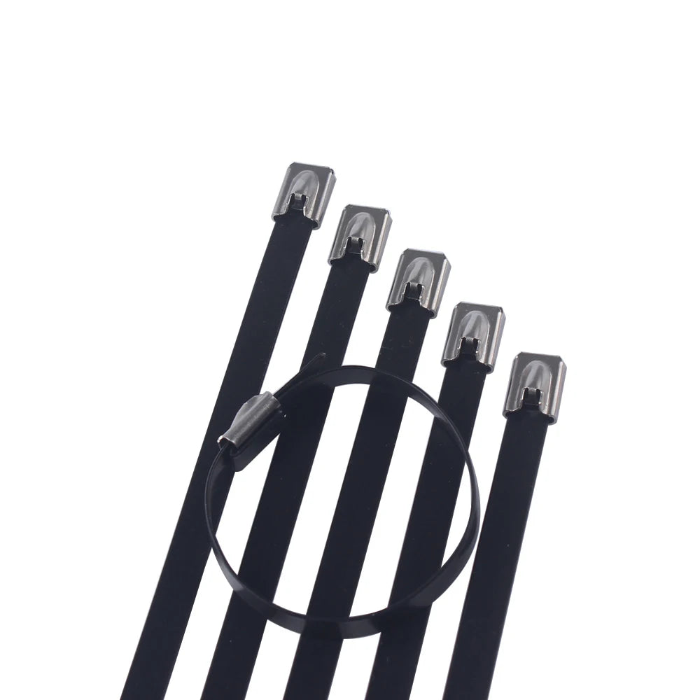 7,9 mm x 100 mm, 150 mm, 200 mm, 300 mm, selbstsichernde Edelstahldrähte, Kabelbinder, Wickelkabelbinder, SS304, schwarze PVC-Beschichtung