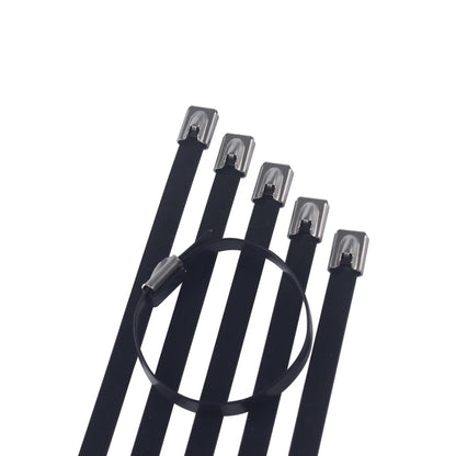 7,9 mm x 100 mm, 150 mm, 200 mm, 300 mm, selbstsichernde Edelstahldrähte, Kabelbinder, Wickelkabelbinder, SS304, schwarze PVC-Beschichtung