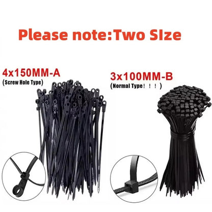 100/500 Stück Nylon-Kabelbinder mit Schraubenloch, vielseitig einsetzbar, verstellbar, selbstsichernde Kabelbinder, Organizer, Riemen, Befestigungsschlaufe