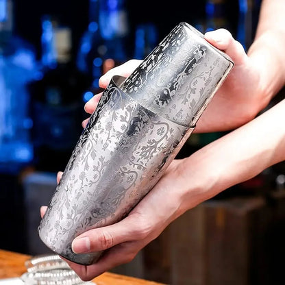 Boston Shaker aus Edelstahl mit geätztem Muster, Cocktail-Shaker, Martini-Shaker, Getränkemixer, professionelle Barkeeper-Sets
