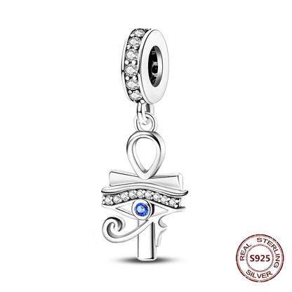 Teufelsaugen-Charm aus 925er Silber, Original-Hand der Fatima, blauer Zirkon, Kreuz, blaue Augen, passend für Armbänder, DIY-Herstellung von Schmuck, Geschenk