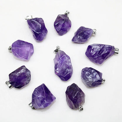 10 Stück natürliche Amethyst-Rohstein-Halskettenanhänger zum Selbermachen von Halsketten, Ohrringen, geeignet als Valentinstagsgeschenk, Geburtstagsgeschenk