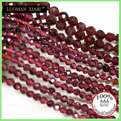 Feine 100 % Natursteinperlen, facettierter roter Granat, loser runder Edelstein für Schmuckherstellung, DIY-Armband, Halskette, Charm, 2–4 mm