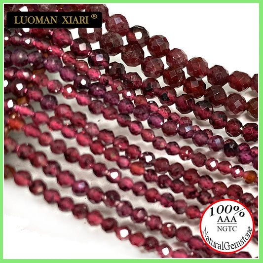 Feine 100 % Natursteinperlen, facettierter roter Granat, loser runder Edelstein für Schmuckherstellung, DIY-Armband, Halskette, Charm, 2–4 mm