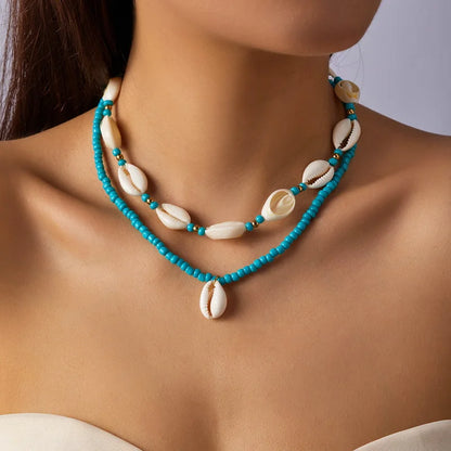 Doppelschicht Strand Muschel Halsband Halsketten Böhmische Natürliche Shell Kurzen Kragen Für Frauen Seil Kette Halsband Zubehör