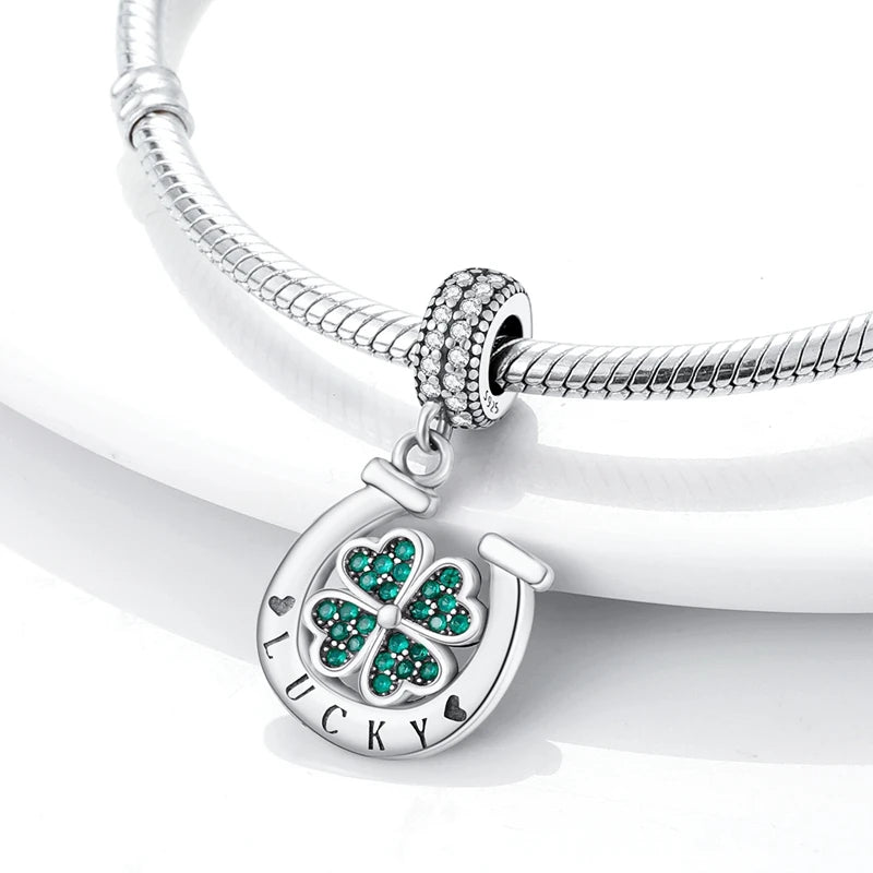 Neue 925 Sterling Silber Charm Perlen Vierblättriges Kleeblatt Anhänger Für Original Armband Halskette Frauen DIY Geschenke