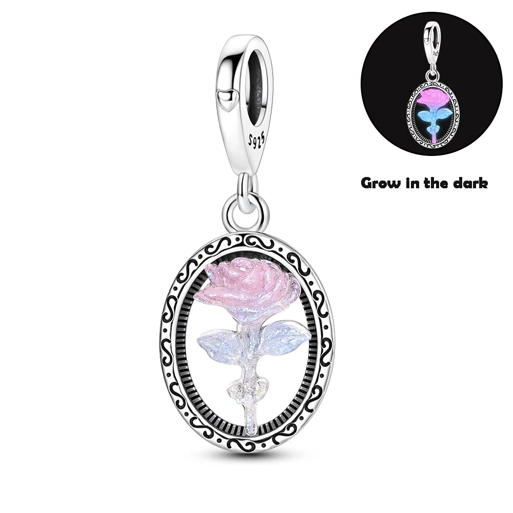 Charms-Perlen der Blumenserie, Original-Anhänger aus 925er-Sterlingsilber, Lotus-Tulpe, Rose, Nelke, passend für Armbänder, Damenschmuck, DIY-Geschenk