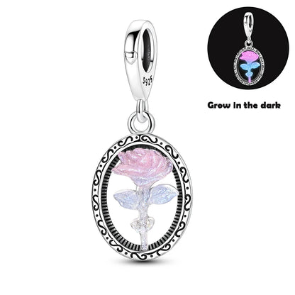 Charms-Perlen der Blumenserie, Original-Anhänger aus 925er-Sterlingsilber, Lotus-Tulpe, Rose, Nelke, passend für Armbänder, Damenschmuck, DIY-Geschenk