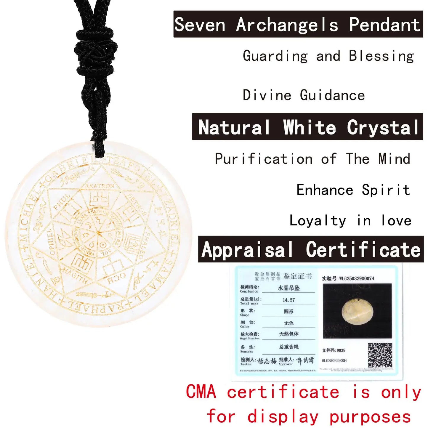 Sieben Erzengel Amulett Naturkristall Quarz Anhänger Michael Männer Siegel von Solomon Talisman Halskette Schutz Schmuck Kragen