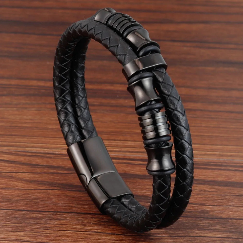 Charm Braid Rope Bracelet For Men Stainless Steel Magnetic Buckle Genuine Leather Bracelets &amp; Bangles Male Female Jewelry
