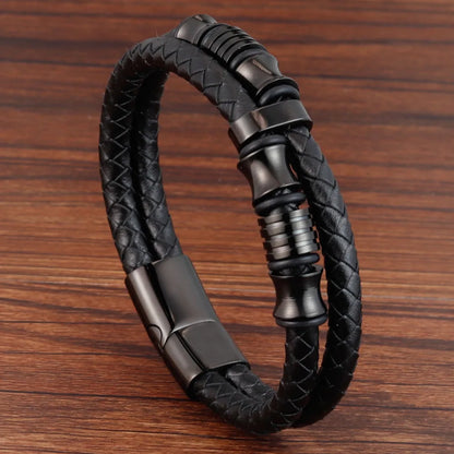 Charm Braid Rope Bracelet For Men Stainless Steel Magnetic Buckle Genuine Leather Bracelets &amp; Bangles Male Female Jewelry
