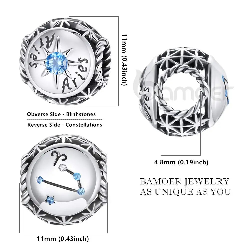 BAMOER Sternzeichen-Charm-Perlen aus 925er-Sterlingsilber, passend für Charm-Armbänder, 12 Sternbilder, Zirkonia-Charm SCC1725