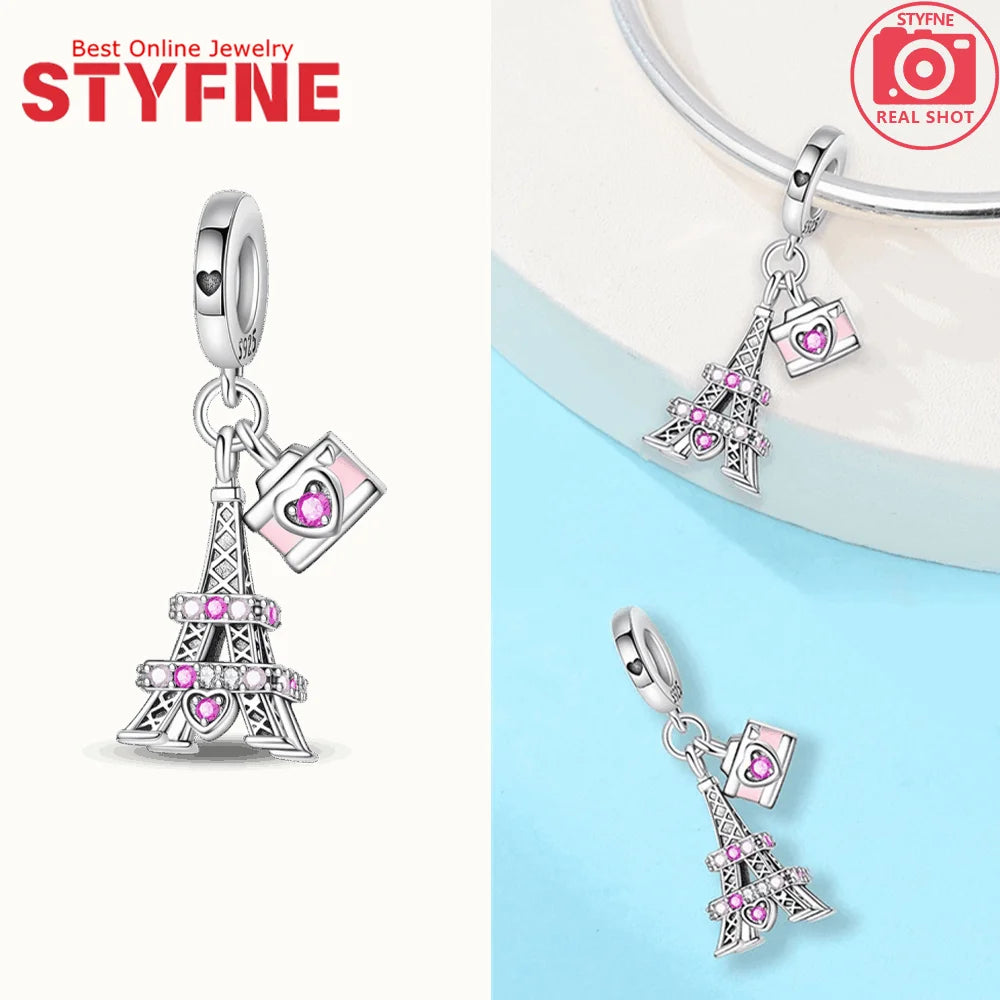 Neue Charms aus 925er Silber, griechischer Tempel, Pariser Turm, London, Big Ben, Perlenanhänger, passend für Original-Armbänder, DIY, kultureller edler Schmuck, Geschenk