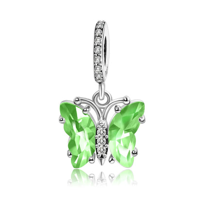 Grüner Schildkröten-Anhänger aus 925er-Sterlingsilber und blauer Schmetterling, baumelnder Charm, passend für Schlangenarmband, Boutique-Halskette, exquisite Geschenke