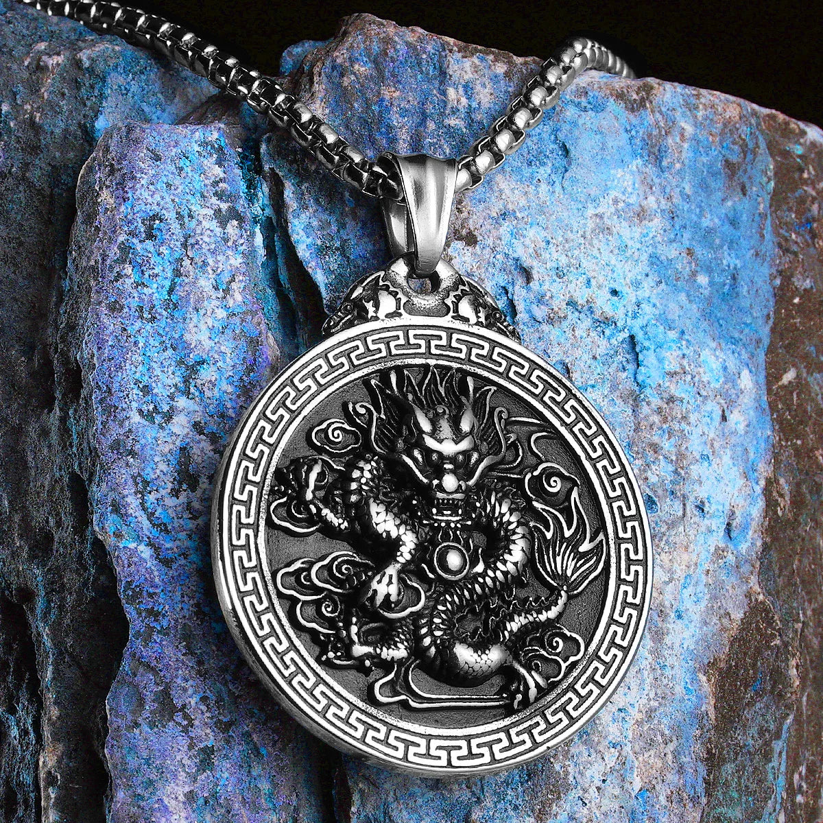 Chinesischen Drachen Amulett Männer Halsketten Edelstahl Anhänger Kette Frauen Schmuck Coole Dinge Männliche Zubehör Geschenke Großhandel