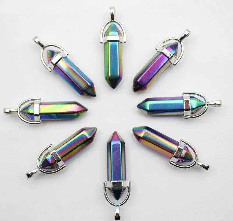 24 stücke Natürliche Stein Achate Quarz Kristall Anhänger Für Halskette Charme Fluorit Sechseckigen Anhänger DIY Schmuck Machen Zubehör