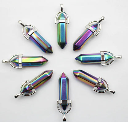 24 stücke Natürliche Stein Achate Quarz Kristall Anhänger Für Halskette Charme Fluorit Sechseckigen Anhänger DIY Schmuck Machen Zubehör