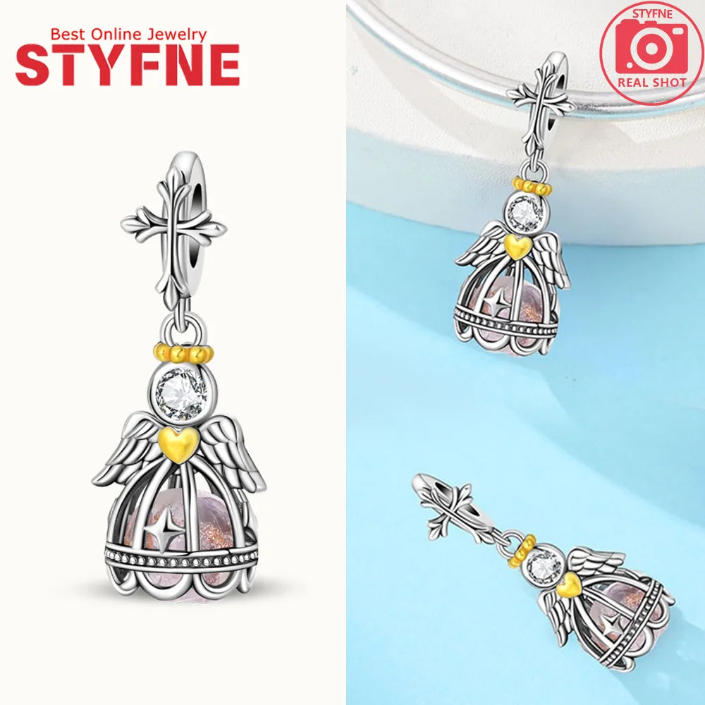Neue Silber 925 Engel Skulptur Charms Herz Perlen Fit Original Armband für Frauen Schmuck Party Perlen DIY Edlen Schmuck Geschenke