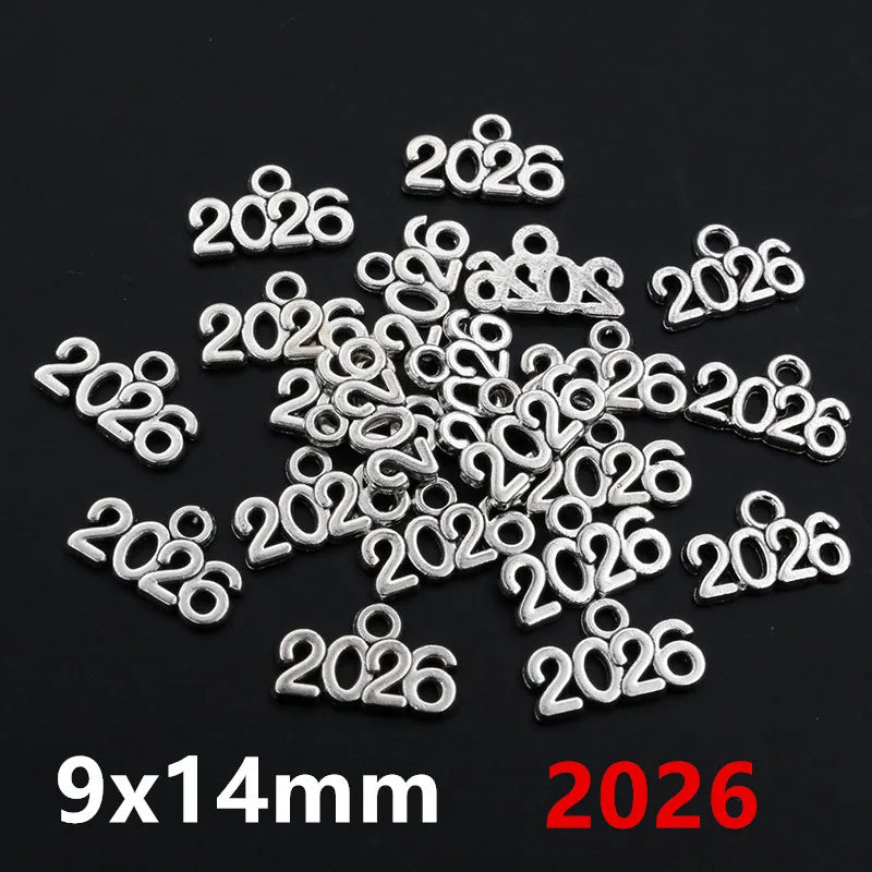 50 Stück 9x14mm Jahr Nummer 2026 2027 2028 Anhänger Charms DIY Schmuck Herstellung Schmuck finden antike versilbert Zubehör