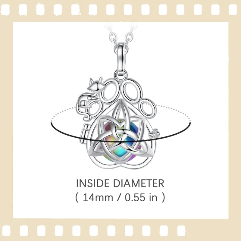 EUDORA Urne Feuerbestattung Anhänger 14mm Katze Fuß Käfig Medaillon Asche Halter Andenken Kapsel Keltische knoten Halskette Hohl Ball DIY schmuck