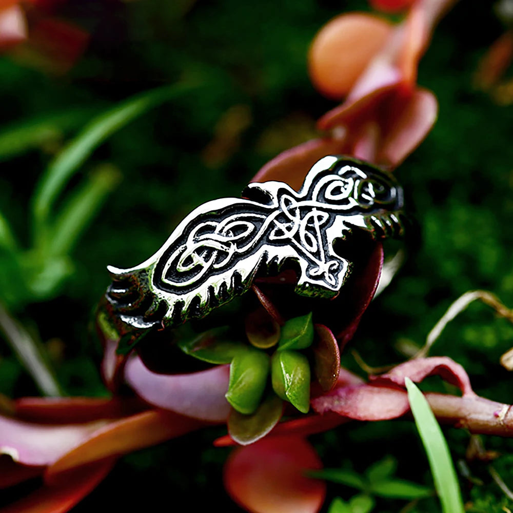 Einfache Vintage Nordic Viking Krähe Ring Für Männer Frauen Punk Edelstahl Viking Mode Keltischen Knoten Ring Amulett Schmuck Geschenke