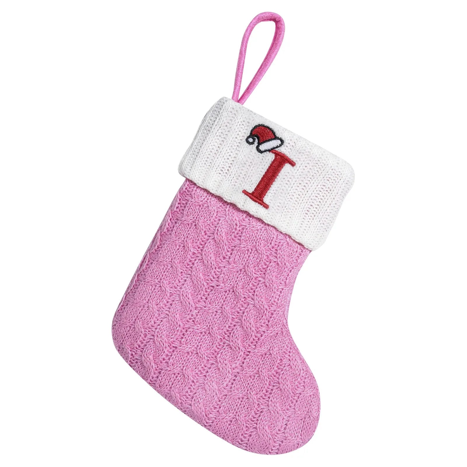 Rosa Weihnachts-Alphabet-Stricksocken, verdickt, Kawaii, exquisite Süßigkeiten-Geschenktüten, große Kapazität, Festival-Buchstaben-Stricksocken