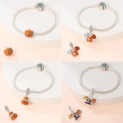 Herbst Neue 925 Sterling Silber Braun Maple Leaf Kürbis Biene Charms Bead Fit 3mm 925 Original Armbänder DIY schmuck Warmes Geschenk