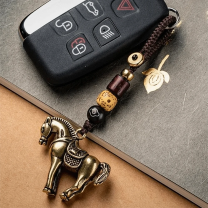 Kupfer Pferd Glück Tasche Anhänger Reichtum Feng Shui Chinesische Sternzeichen Schlüssel Ring Tasche Charme Handgemachte Seil Weben Schlüssel Ketten Schmuck Geschenk