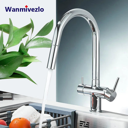 Wanmivezlo Küchenarmatur mit Verlängerungsdüse, 360-Grad-Drehung, Heiß- und Kaltmischer, Küchenarmaturen, Doppelgriff, Trinkwasserhahn