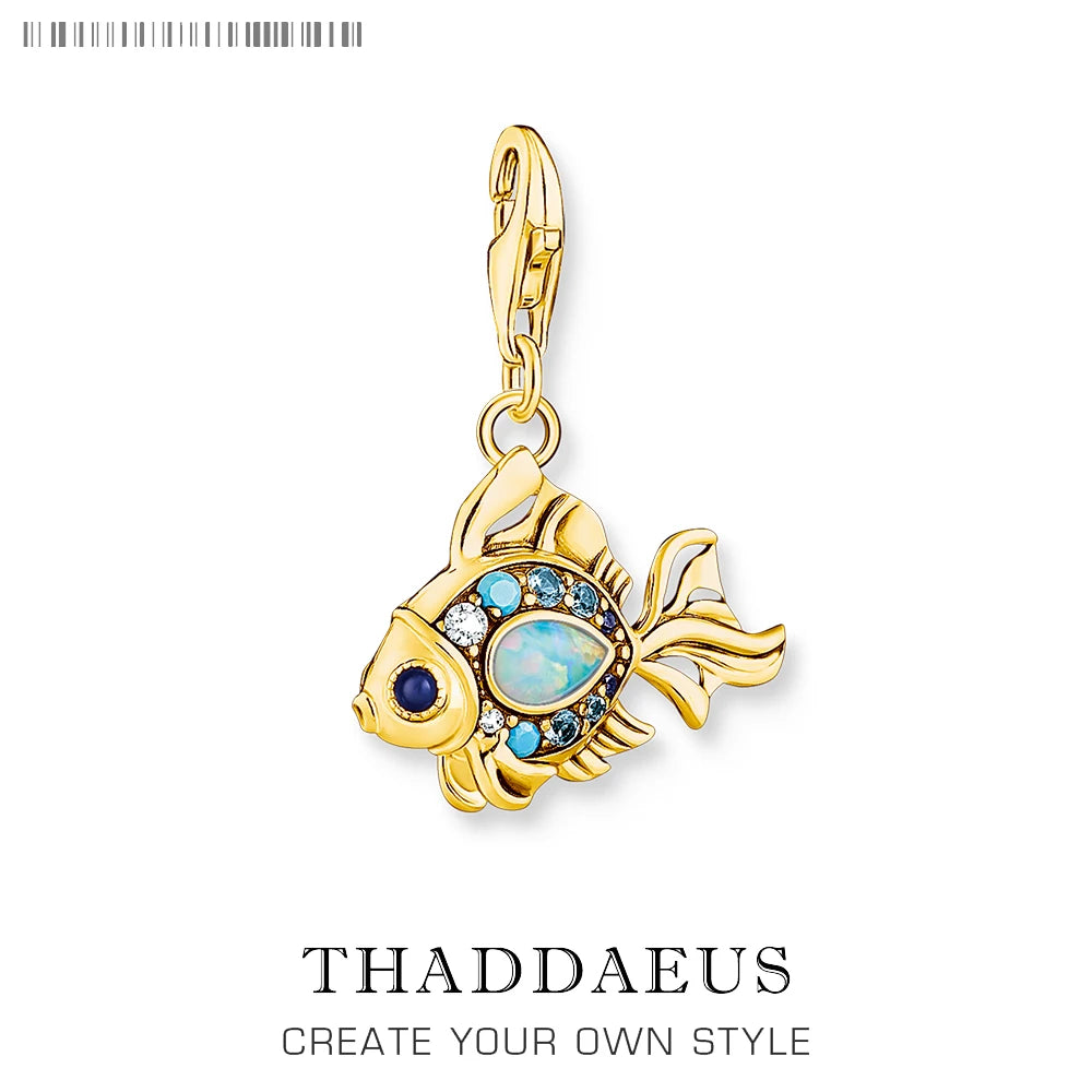 Bunte Fische vergoldet Anhänger Charms DIY Schmuck Sommer süß 100 % 925 Sterling Silber Geschenk