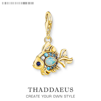 Bunte Fische vergoldet Anhänger Charms DIY Schmuck Sommer süß 100 % 925 Sterling Silber Geschenk
