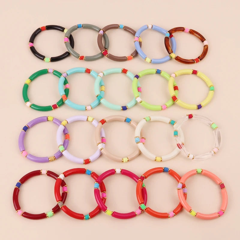 Vintage Chunky Bamboo Elbow Acrylic Bracelets for Women Men Rock Punk Stretch Large Curved Tube Stacking Bangle Couple Jewelry Gifts