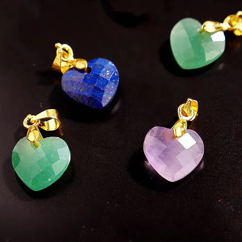 5 teile/los natürliche rosa Quarz Amethyst Lapislazuli facettierte Herz Anhänger 12*5mm kleine Gold Charms für Schmuck herstellung Zubehör
