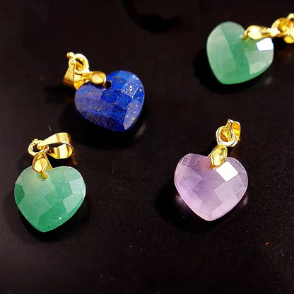 5 teile/los natürliche rosa Quarz Amethyst Lapislazuli facettierte Herz Anhänger 12*5mm kleine Gold Charms für Schmuck herstellung Zubehör