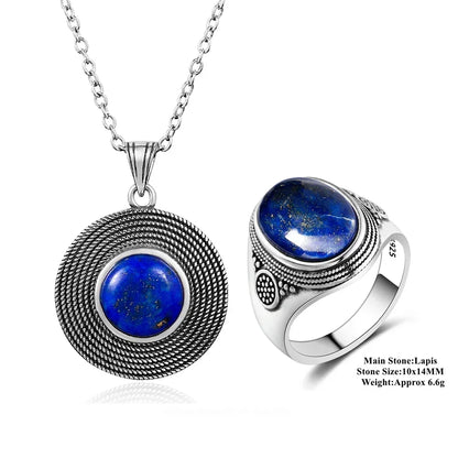 Silber S925 Ring Natürliche Große Oval Lapis Ringe für Männer Frauen Retro Luxus Edlen Schmuck Party Jahrestag Geschenk