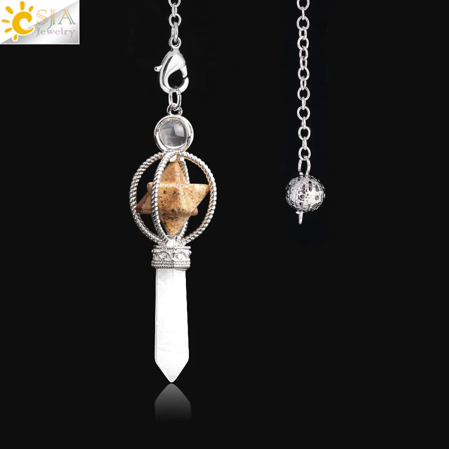 CSJA Esoterik Kristallpendel für Wünschelpen, Weissagung, Pendel, Merkaba, Naturstein-Anhänger, klarer Quarz, rote Bronze, G930