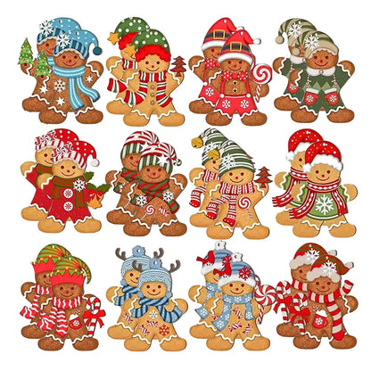12/24 Stück Lebkuchenmann Holzornamente Weihnachtsbaum hängende Anhänger 2025, Weihnachtsfeier, Heimdekoration, Kinder, DIY-Geschenkanhänger