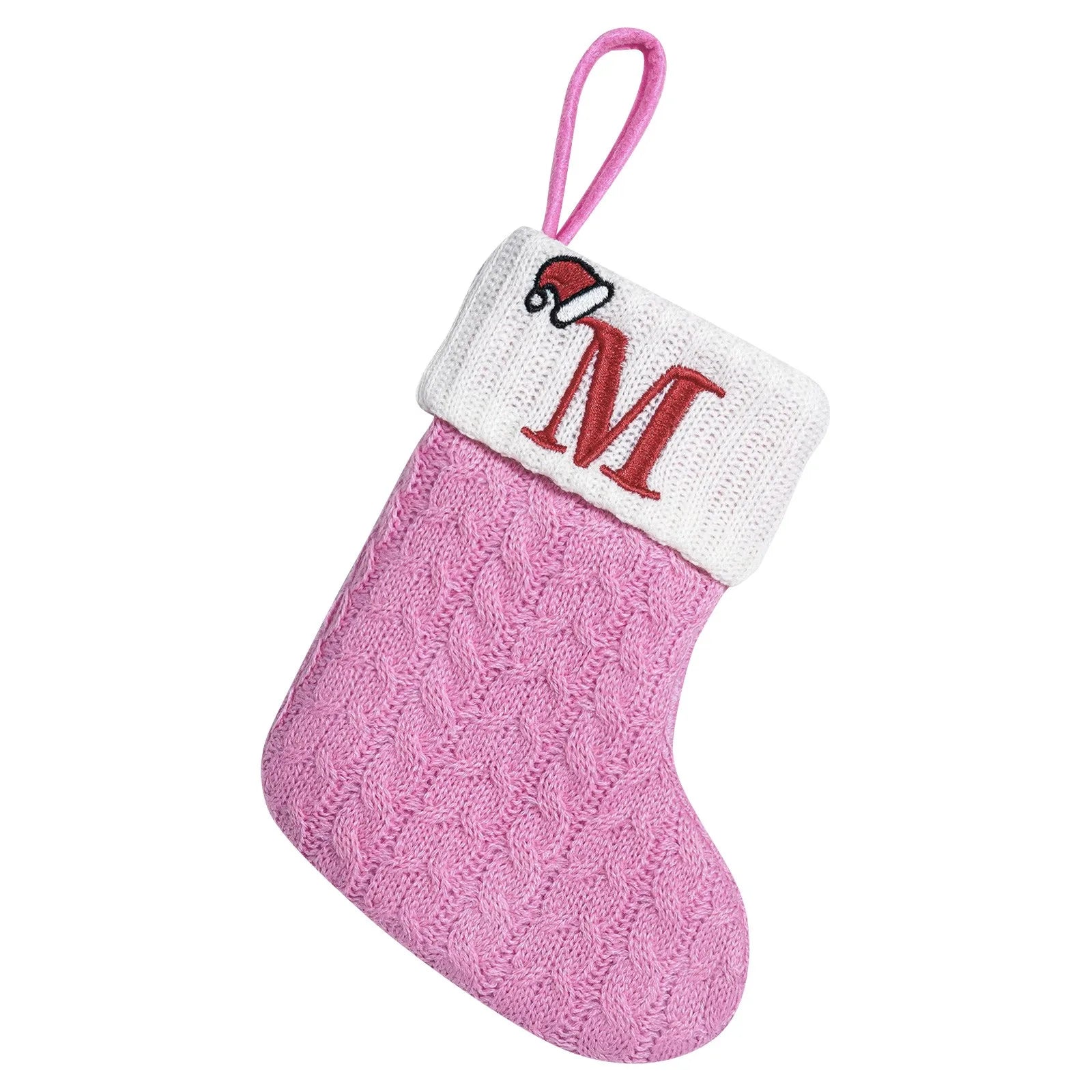 Rosa Weihnachts-Alphabet-Stricksocken, verdickt, Kawaii, exquisite Süßigkeiten-Geschenktüten, große Kapazität, Festival-Buchstaben-Stricksocken