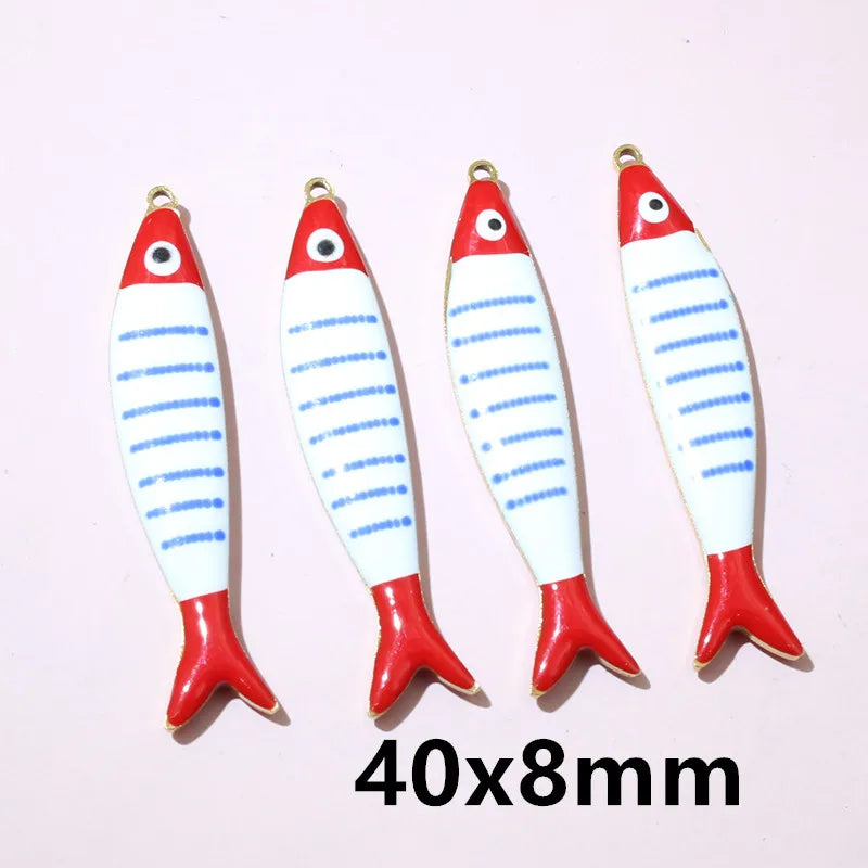 10 Stück Edelstahl Emaille Streifen Fisch Charms Anhänger 40x8/40x14mm DIY Schmuck Herstellung Zubehör für Halsketten Ohrringe