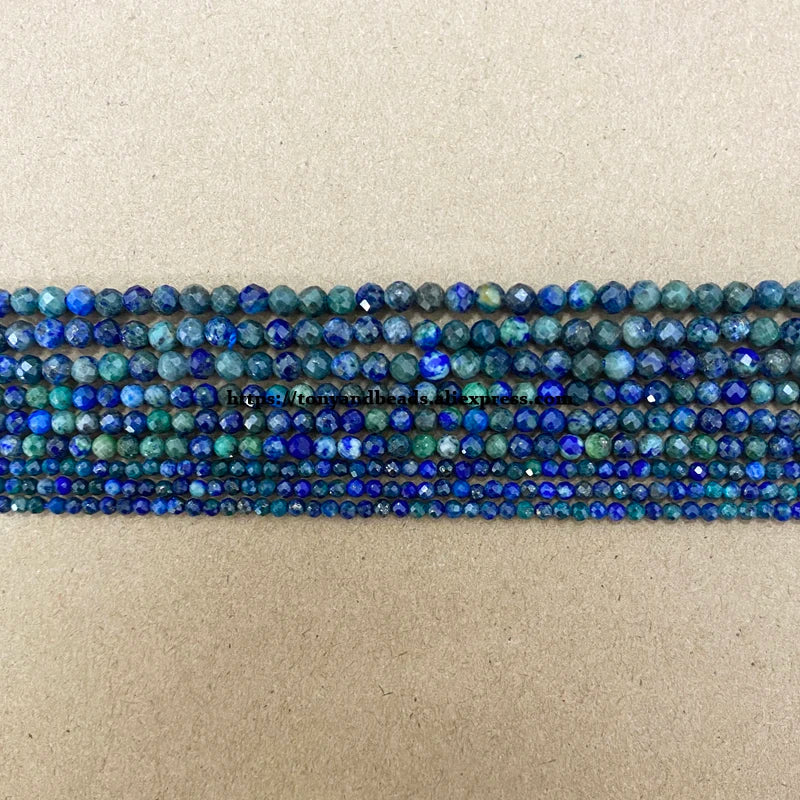 Kleine Diamant Schneidet Facettiert Chrysokoll Azurit Stein Runde Lose Perlen 15 "2 3 4MM Pick Größe Für Schmuck, die DIY
