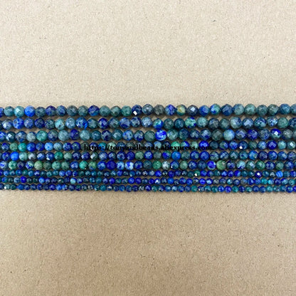 Kleine Diamant Schneidet Facettiert Chrysokoll Azurit Stein Runde Lose Perlen 15 "2 3 4MM Pick Größe Für Schmuck, die DIY