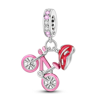 Exquisiter zweifarbiger Fahrrad-Anhänger aus 925er-Sterlingsilber mit drehenden Rädern, passend für Armbänder, schöner Schmuck, Accessoires, Geschenke