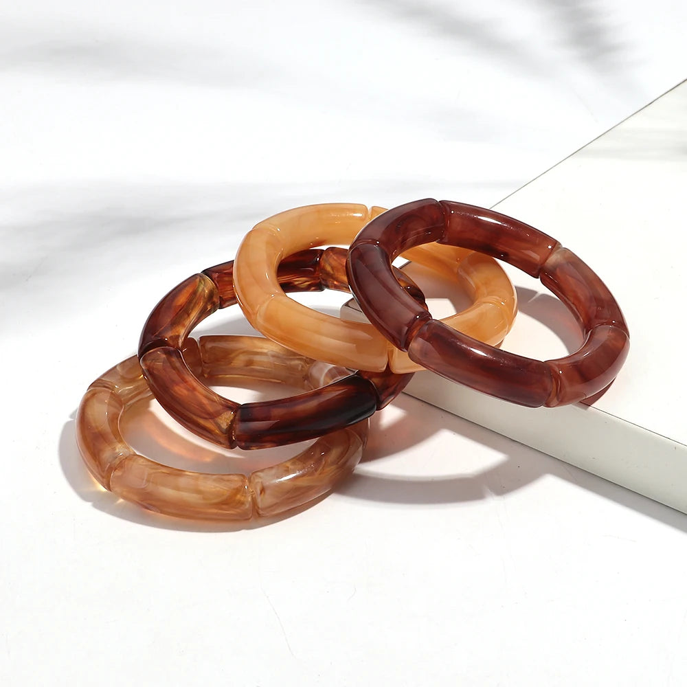 Retro Bernstein Unregelmäßige Geometrische Acryl Armbänder für Frauen Boho Statement Harz Stapelbare Armband Armreif Paar Schmuck Geschenke