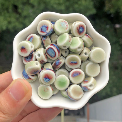 10 Stück mehrfarbige Keramik-flache runde Perlen zum Selbermachen, lose Perlen für Strandschmuck, Böhmen, Kunsthandwerk, Schmuckherstellung, Zubehör, 11 mm