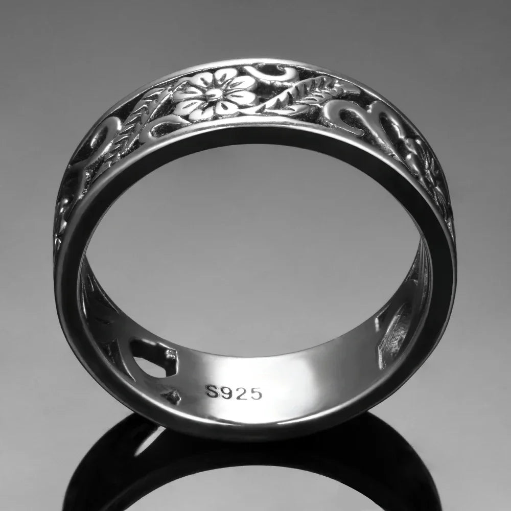 Ringe aus 925er-Sterlingsilber, ausgehöhlt, Vintage-Blumenform, mit Retro-Silber, Hip-Pop, coole Ringe, edler Schmuck, Geschenk für Damen und Herren